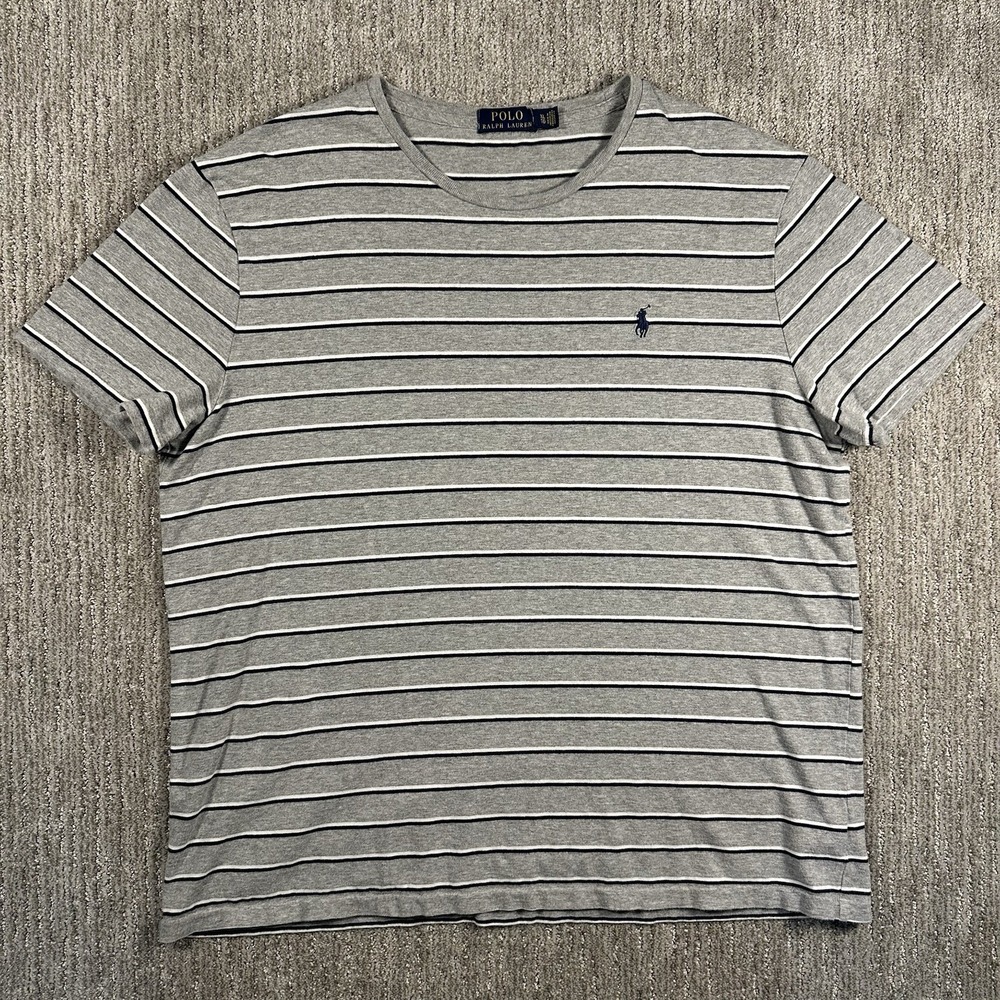 Polo Ralph‎ Lauren T-shirt Men Slim XL Blue White Pony Striped Short Sleeve